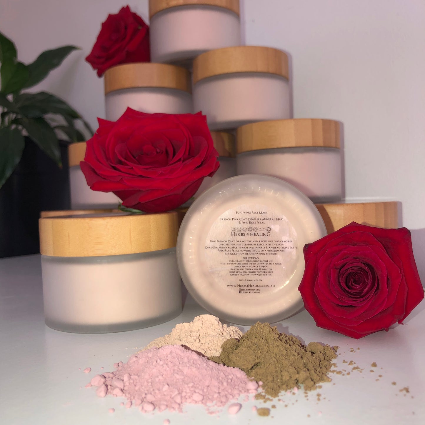 Organic Face Mask - Pink French Clay, Dead Sea Mud & Pink Rose Petal Powder