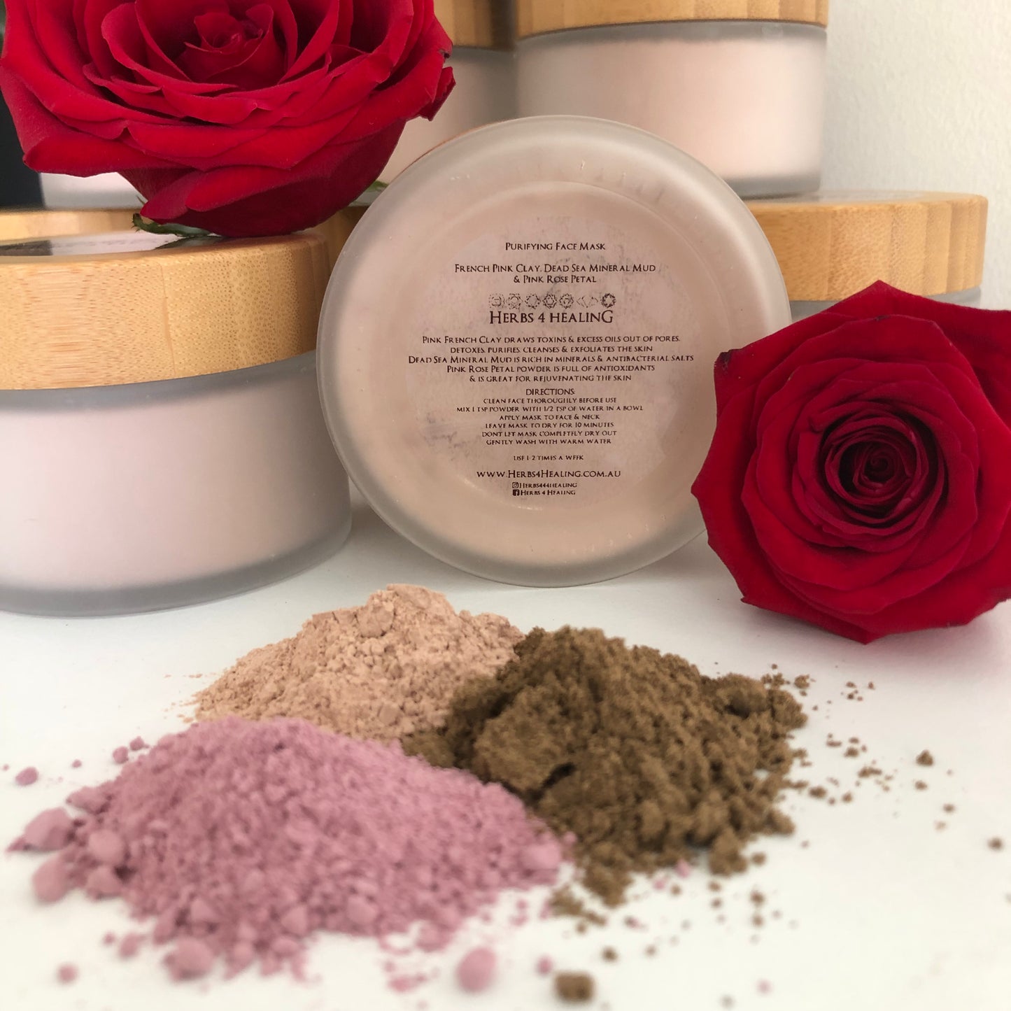 Organic Face Mask - Pink French Clay, Dead Sea Mud & Pink Rose Petal Powder